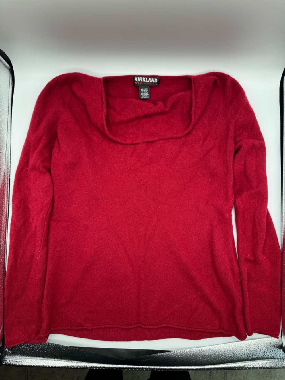 Kirkland 100% Cashmere Cowl Drape Neck Tunic Sweater Sz L Crimson Classic